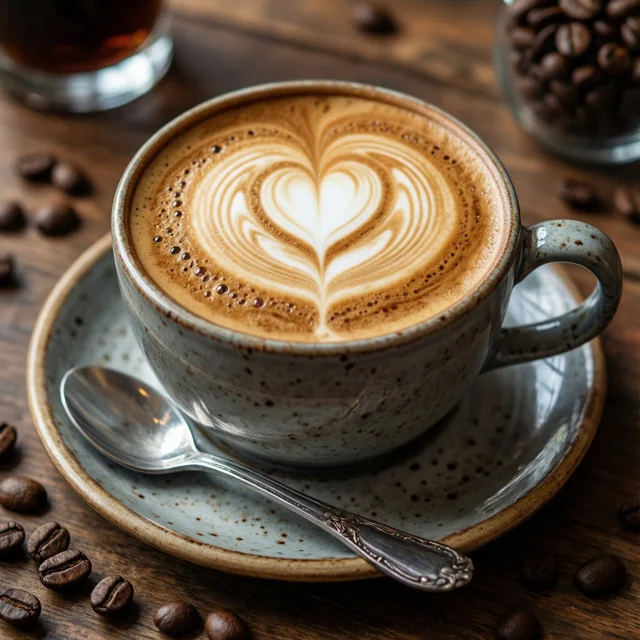 Capuchino con arte latte en forma de corazón